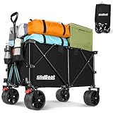 SLIDBEAT XXL Bollerwagen Faltbar mit Große Räder All Terrain 220L 150KG Bollerwagen Klappbar aus Vier Richtungen mit Verstellbarem Griff Faltbar Handwagen Transportwagen Strandwagen Für Garten Camping