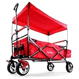 Fuxtec Bollerwagen faltbar FX-CT500 Rot mit Dach - Transportwagen klappbar | inkl. Hecktasche & Verstellbarer Ziehstange | Feststellbremse | Vollprofilreifen | Handwagen/Leiterwagen – Das Original