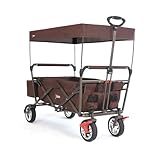 Fuxtec Bollerwagen faltbar FX-CT500 Braun mit Dach - Transportwagen klappbar | inkl. Hecktasche & Verstellbarer Ziehstange | Feststellbremse | Vollprofilreifen | Handwagen/Leiterwagen – Das Original