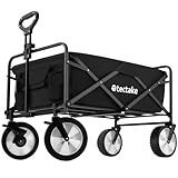 tectake Bollerwagen faltbar, Transportwagen klappbar, mit Tasche, Handwagen zum Ziehen, breite Gummireifen, Faltbarer Trolley zum Transport, für den Strand, im Garten, belastbar bis 80kg (schwarz)
