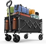 SURFOU Bollerwagen faltbar 160kg belastbar & 120L Volumen | Mit 360° All-Terrain Reifen | Robustes Stahlchassis & Wetterfeste Plane | Ideal für Camping, Strand und Festival (Schwarz)