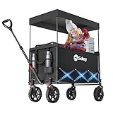 Sekey XXL Bollerwagen Faltbar Kinder 150L 150KG, Faltbarer Bollerwagen mit Dach Klappbarer Handwagen mit Sonnenschutz für Ausflug Strand Camping, S4018, Schwarz