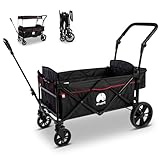 elvent® SmartCruiser City Bollerwagen - Handwagen faltbar mit Dach I Sitzpolster, Hecktasche, Feststellbremse, PU-Reifen, 5-Punkt-Gurt I für 2 Kinder | Teleskop-Zugstange (Schwarz)