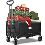 Bollerwagen faltbar 120L Bis 120KG Strandwagen Klappbar mit Regenschutz, Becherhalter, Reflektorstreifen, Faltbarer Bollerwagen Für Hunde, Einkaufen, Camping, Strand, Transport, Outdoor