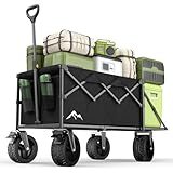 Bollerwagen Faltbar 300L mit Verstellbarer Heckklappe, 150 KG Belastbar, 360°-Schwenkbare All-Terrain-Räder & Doppelbremsen, Verstellbarer Griff & 2 Netztaschen，Strand/Wanderung/Camping/Einkauf