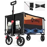 Sekey XXL Bollerwagen Faltbar mit Bremsen 160L 150KG Belastbar, Faltbarer Bollerwagen Geländetauglich, Klappbarer Handwagen Strand Camping Einkaufen, XXL-Sieger 3011, Schwarz mit Orange