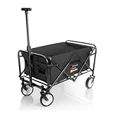 BigDean kompakter Bollerwagen faltbar schwarz bis 80kg belastbar – Kleiner Bollerwagen platzsparend zusammenklappbar für Ausflüge, Camping & Einkäufe