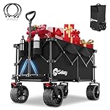 Sekey XXL Plus Bollerwagen Faltbar mit Bremsen 200L 200KG Belastbar, 17x10 cm Extra Breite Reifen All Terrain Bollerwagen, Patentiert Zusammenfaltbar aus Vier Richtungen, XXL-PlusB 4011, Schwarz