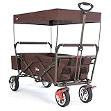 Fuxtec Bollerwagen faltbar FX-CT500 Braun mit Dach - Transportwagen klappbar | inkl. Hecktasche & Verstellbarer Ziehstange | Feststellbremse | Vollprofilreifen | Handwagen/Leiterwagen – Das Original