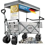 Faltbarer Bollerwagen Handwagen Transportkarre Leiterwagen; Strand-Buggy XXL bis 260 Liter & 150kg; Geländeräder mit Bremse & Verstellbarer Griff; Camping-Wagen für Strand, Garten & Outdoor (Grau)