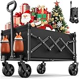 SURFOU Bollerwagen faltbar 160kg belastbar & 120L Volumen | Mit 360° All-Terrain Reifen | Robustes Stahlchassis & Wetterfeste Plane | Ideal für Camping, Strand und Festival (Schwarz)