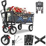 Sekey Bollerwagen Faltbar Gummireifen 200KG Schwerlast, Faltbarer Bollerwagen Geländetauglich, Klappbarer Handwagen Strand Camping Kinder Ultraleise Vollgummi 100L, StarkX 3114, Anthrazit