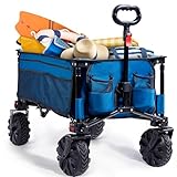 TIMBER RIDGE XXL Bollerwagen Faltbar Breite Reifen Strandwagen mit Seitentasche Getränkehalter Verstellbarem Griff, Gartenwagen für Alle Gelände, Draussen Camping Einkaufen, 100kg Belastbarkeit