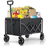 klein Kitsure Bollerwagen Faltbar – Handwagen mit Hartplastikrädern, 71,1 x 43,2 x 91,5 cm Transportkarre für Einkäufe, Garten, Camping, Sport & Angeln, Schwarz